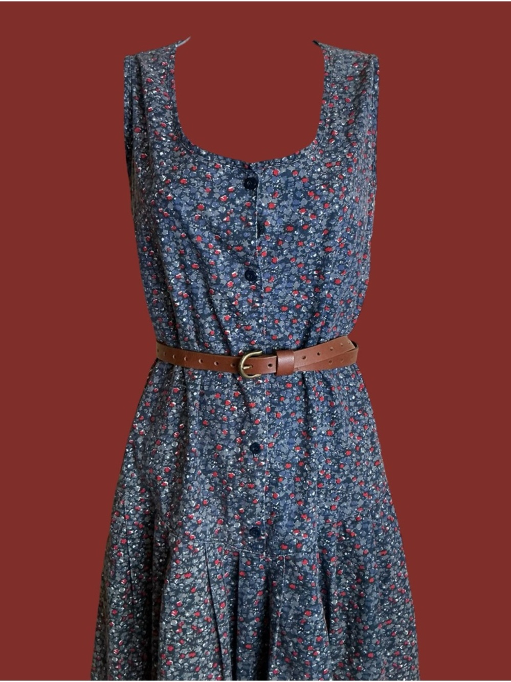 Vintage Blue Floral Button-Front Midi Dress - Picture 7 of 8